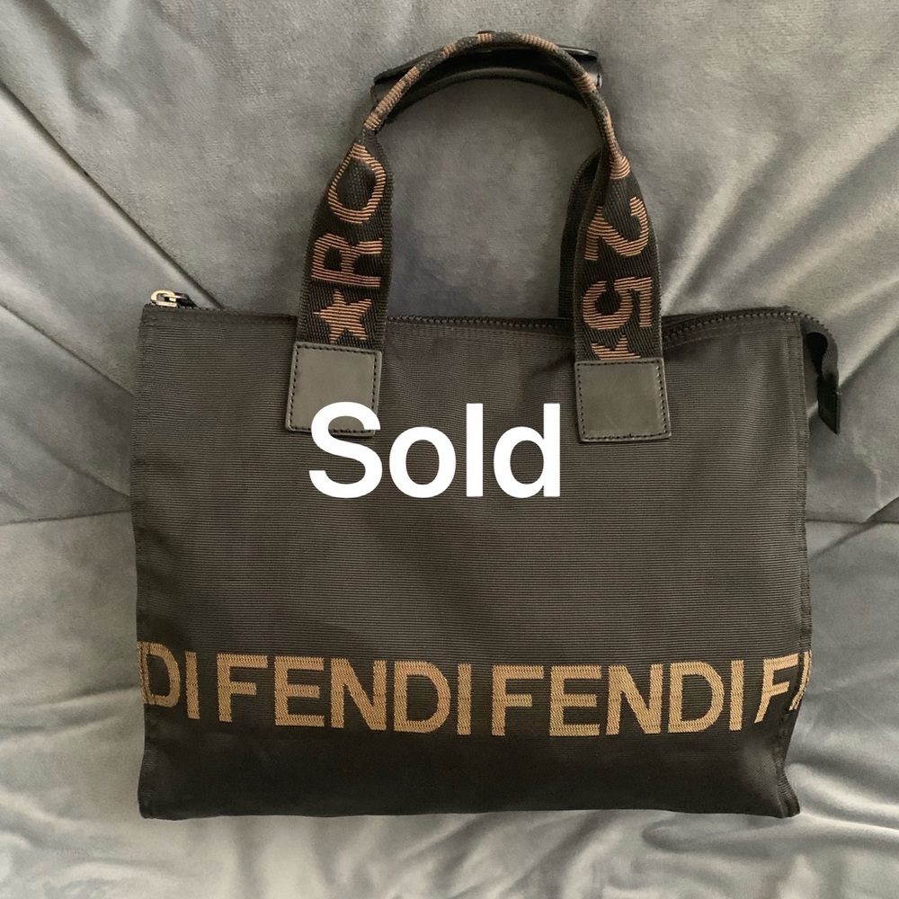 FENDI Vintage Tote Bag Ling Logo black Authentic